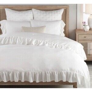 Pottery Barn Tencel Lyocell RUFFLE Duvet Cover King California White